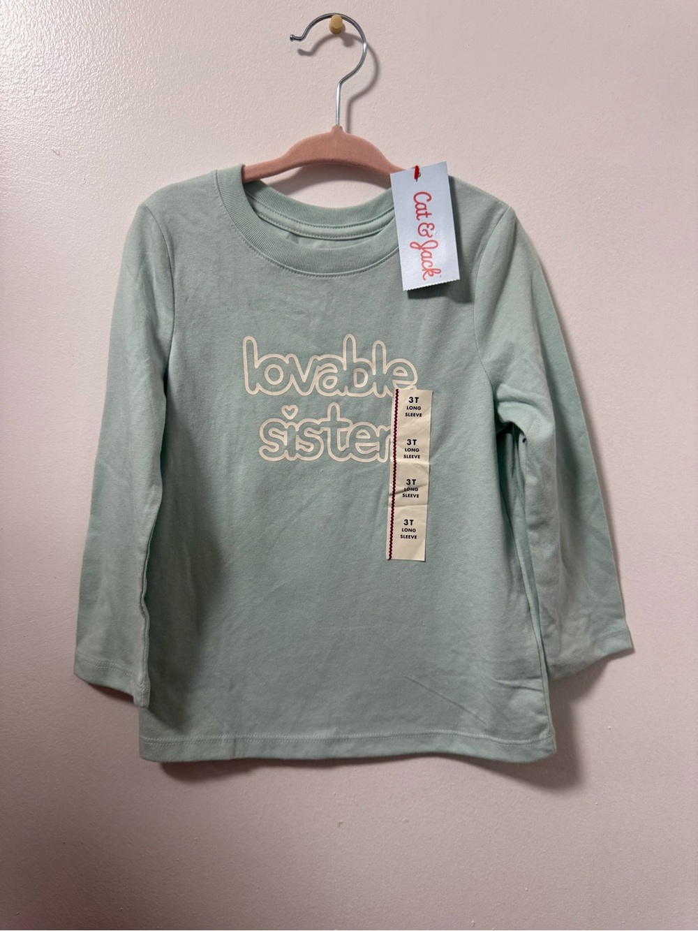 Cat & Jack Mint Green Long Sleeve 'Lovable Sister' Tee